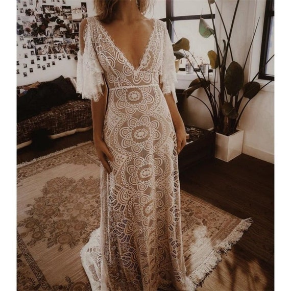 bohemian champagne dress
