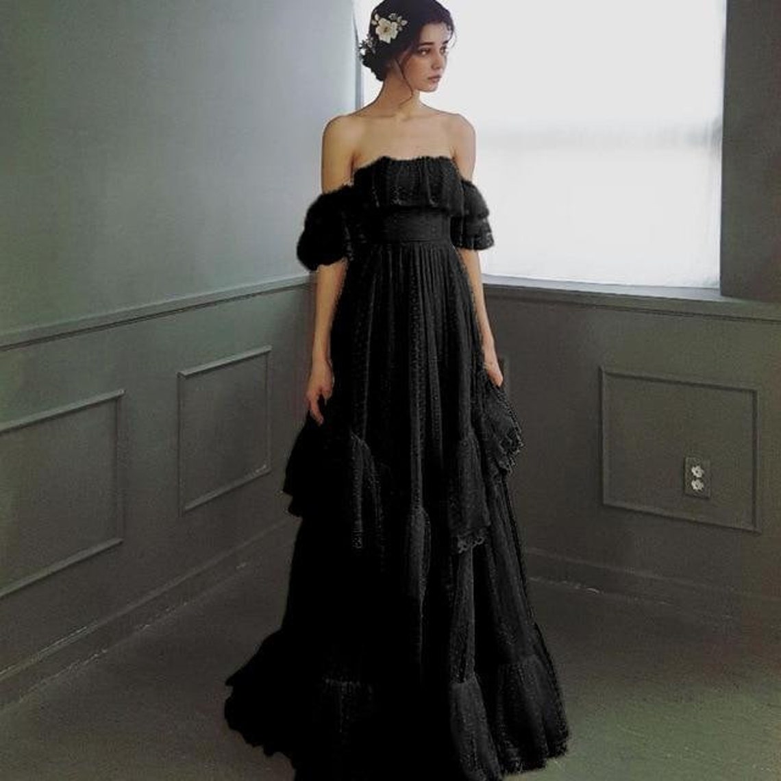 Vintage Wedding Dress Black Lace Bridal Dress Rustic Bridal Etsy