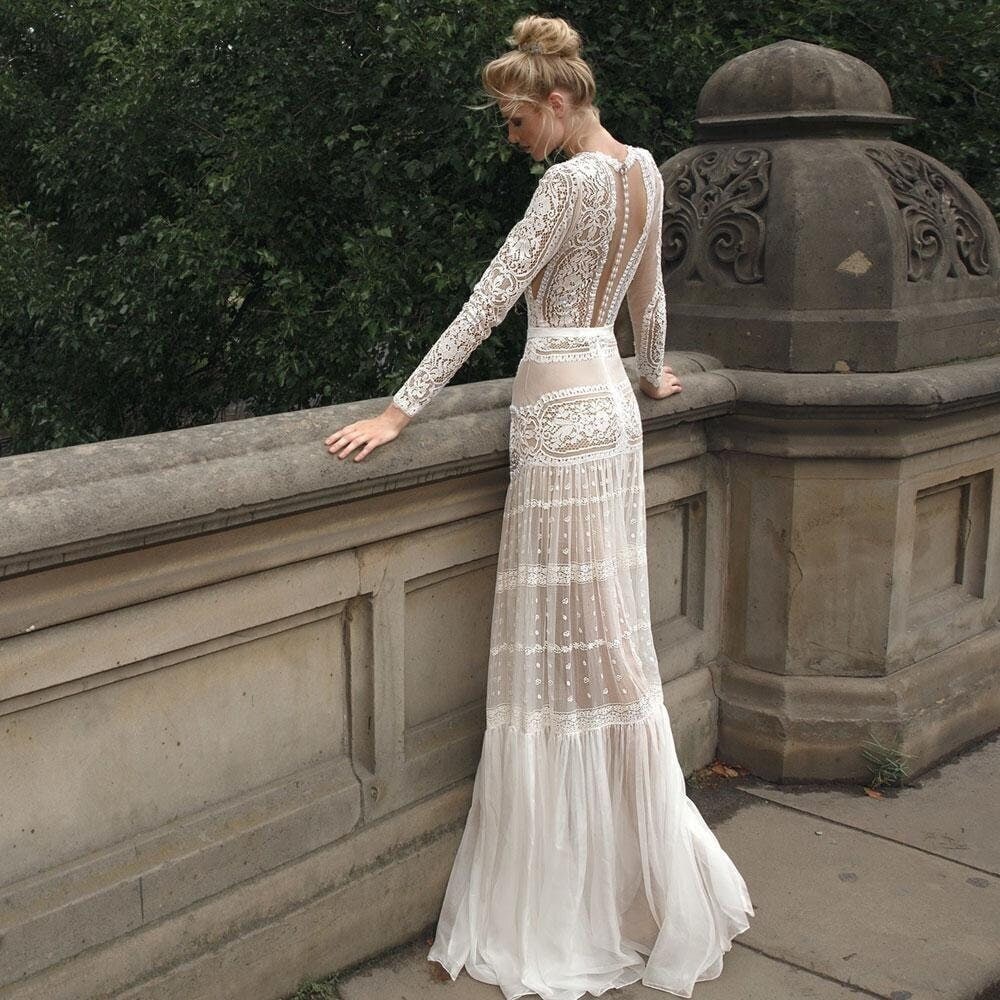 Boho Wedding Dress Lace Bridal Dress Bohemian Wedding Dress - Etsy