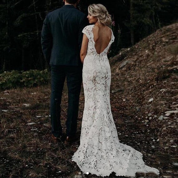 bohemian low back wedding dress