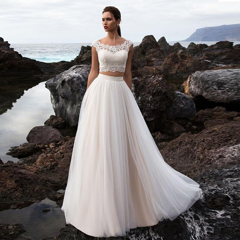 Lace Top Chiffon Skirt Wedding Dress Separate Bridal Dress