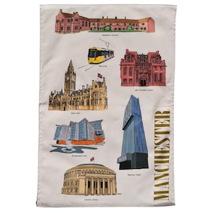 Manchester Landmarks Tea Towel - Dish Towel - City Art - Britain Gift