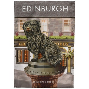 Edinburgh - Greyfriars Bobby Tea Towel - Dish Towel - Scottish Art - Dog Lover Gift