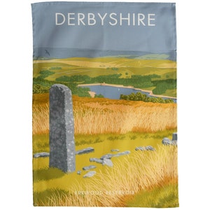 Derbyshire - Errwood Reservoir Tea Towel - Strofinaccio - Cotone biologico - Regali Peak District