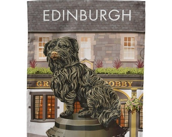 Edinburgh - Greyfriars Bobby Tea Towel - Dish Towel - Scottish Art - Dog Lover Gift