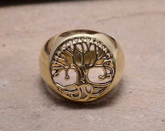 18k Gold Tree Of Life Ring, Thick Gold Band Ring, Boho Ring, 925 Silver Tree Ring, Tree Jewelry, Rose Gold, Gold Midi Ring, Everyday Ring