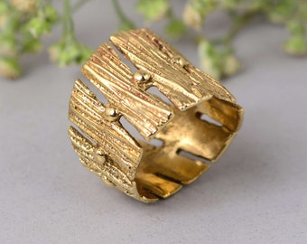 Tree Trunk Ring in Brass, Gold Branch Ring, Midi Ring, Thick Men Ring, Hippie Ring, Everyday Jewelry, Forest Ring, Ring for Women, Boho Ring