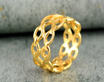 Gold Chain Band Ring, Handmade Ring, 18K Gold Ring, Stacking Chain Ring, Boho Ring, Mens Ring, Valenine Gift Ring, Deco Ring, Gift For Her