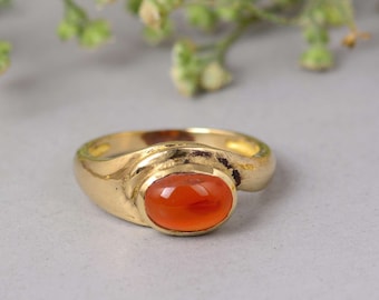 Orange Carnelian Ring, Boho Ring, 18k Gold Carnelian Ring, Motivational Ring, Oval Carnelian Jewelry, Stacking Gold Ring, Everyday Ring