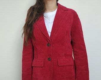 Vintage Suede Blazer in Magenta Pink / Size Small / Suede Genuine Leather Jacket Festive Spring Jacket Tailored Fit
