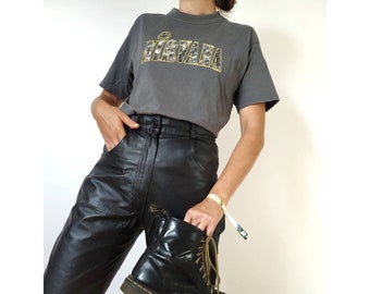 Pantalones de cuero vintage para mujer en negro / Talla XS / Pantalones de motocicleta / Pantalones rockeros de cuero genuino - Pantalones de cuero de cintura alta - Década de 1990