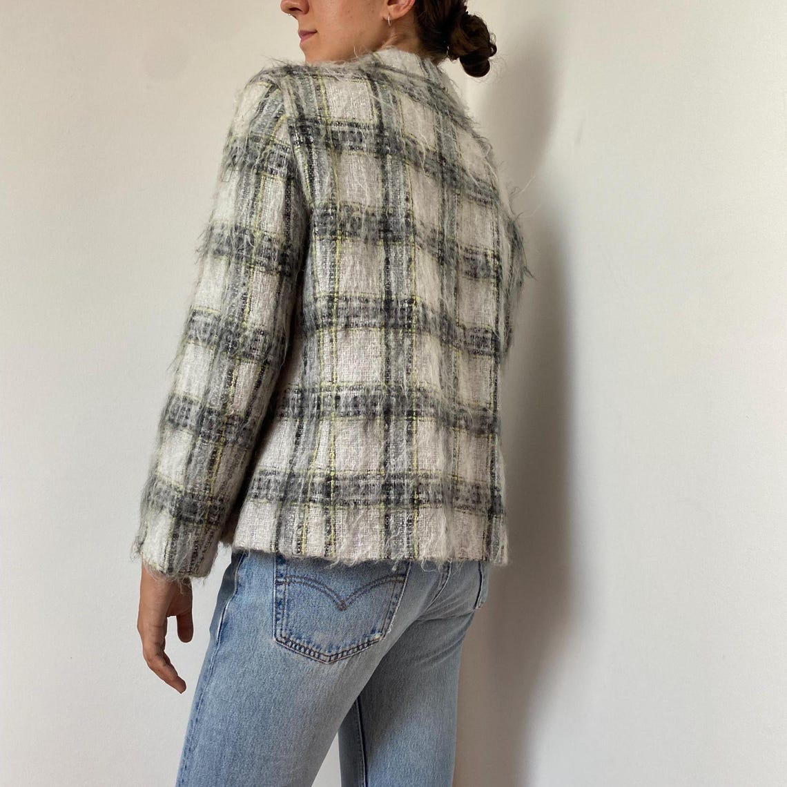 Vintage Mohair Wool Blazer by Betty Barclay / Size Small / Checked Plaid Mohair Jacket / 80s 90s Boxy Fit Wool Blazer Tweed Style, Foto 3 von 5