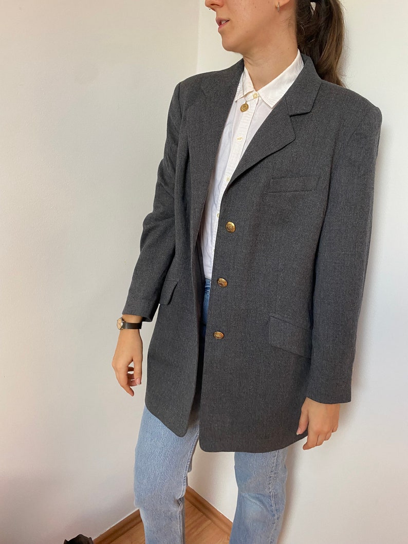 Vintage Wool Blazer in Gray for Women / Size M / Wool Suit Single Breasted Notch Collar Jacket with Pockets image 4