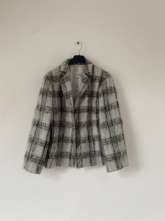 Vintage Mohair Wool Blazer in Grey - Size Small / Grey Plaid Check