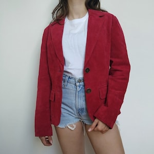 Vintage Suede Blazer in Magenta Pink / Size S / Suede Genuine Leather Jacket Festive