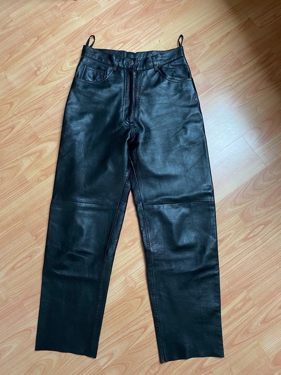 Vintage 90s High-waisted Black Leather Pants – Women's Biker Vintage 90s High-waisted Black Leather Pants – Women's Biker