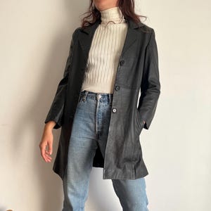Veste en cuir vintage pour femme en noir / Taille XS / Manteau vintage en cuir véritable / Veste printanière de style féminin