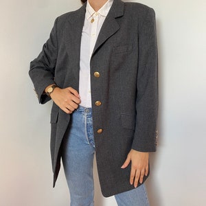 Vintage Wool Blazer in Gray for Women / Size M / Wool Suit Single Breasted Notch Collar Jacket with Pockets image 1