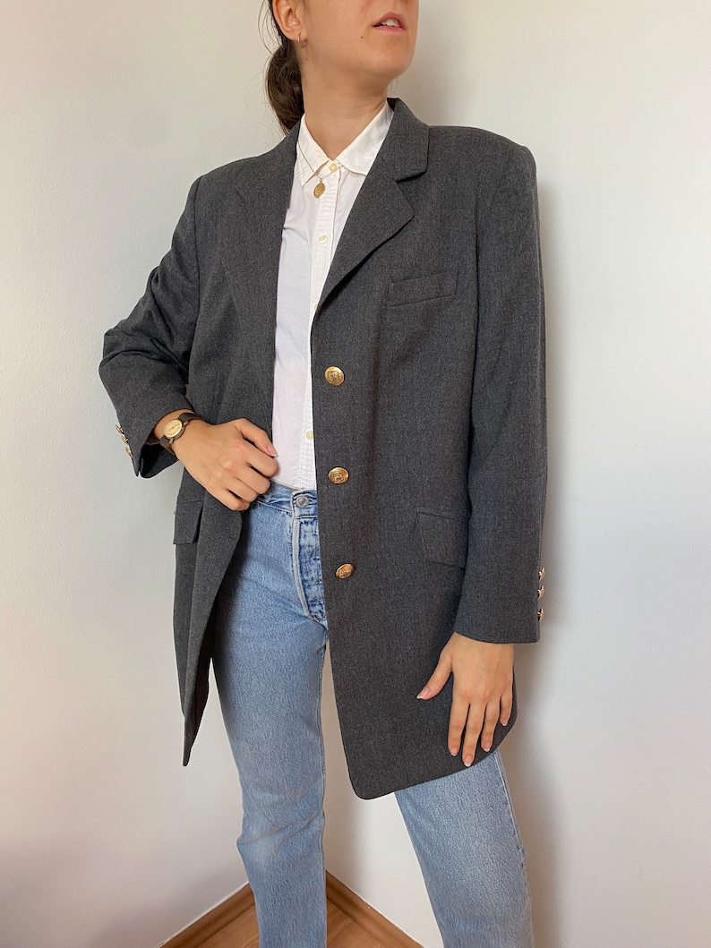 Vintage Wool Blazer in Gray for Women / Size M / Wool Suit Single Breasted Notch Collar Jacket with Pockets image 1