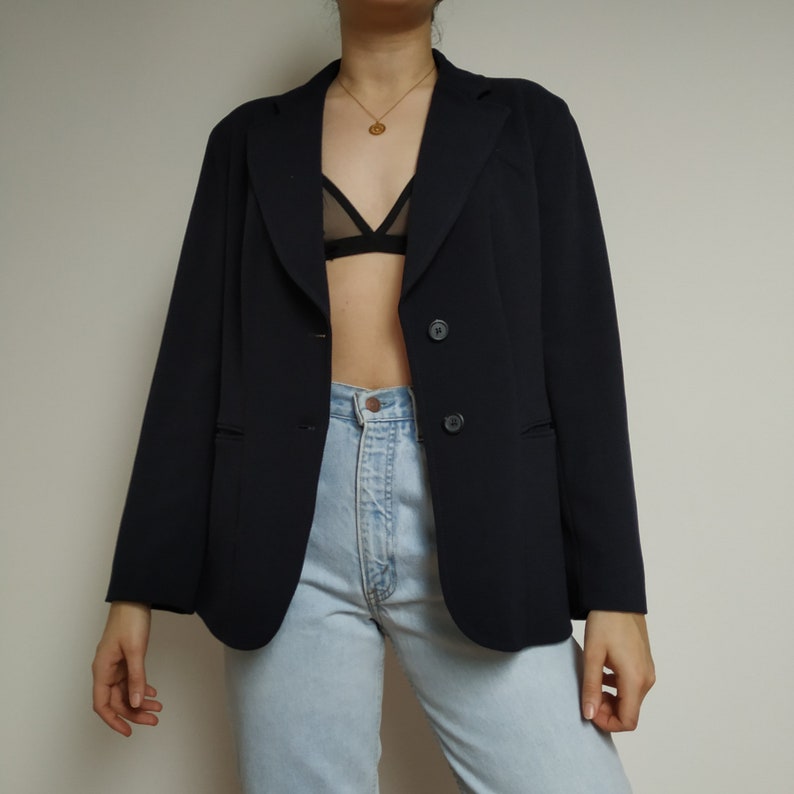 Vintage wool blazer; wool oversized blazer; navy blue suit; navy blue blazer; dark blue blazer women; oversized women blazer; wool suit