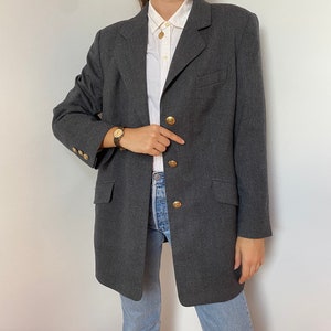 Vintage Wool Blazer in Gray for Women / Size M / Wool Suit Single Breasted Notch Collar Jacket with Pockets image 3