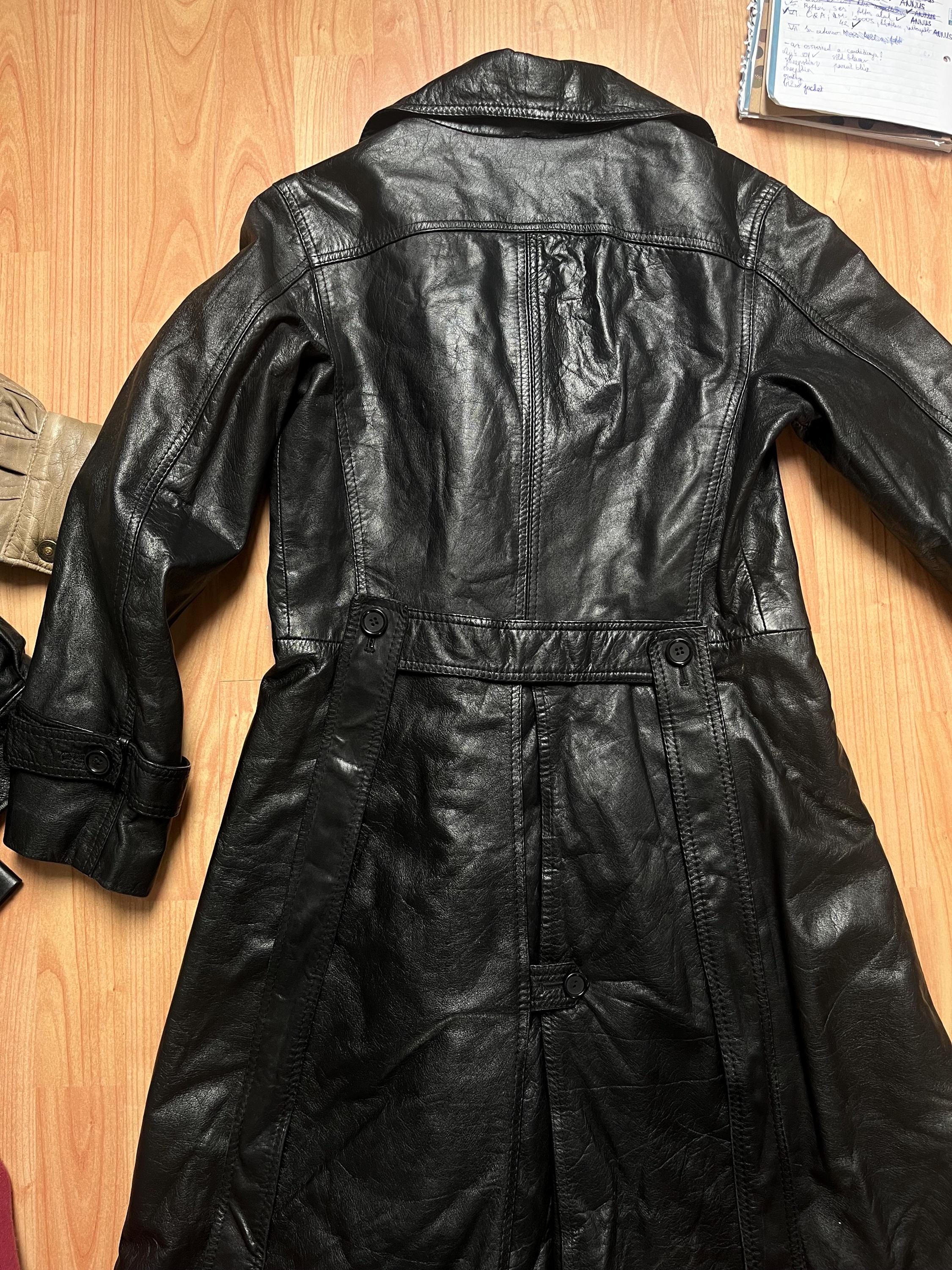 Vintage Black Leather Trench Coat Women | Size Small | Genuine
