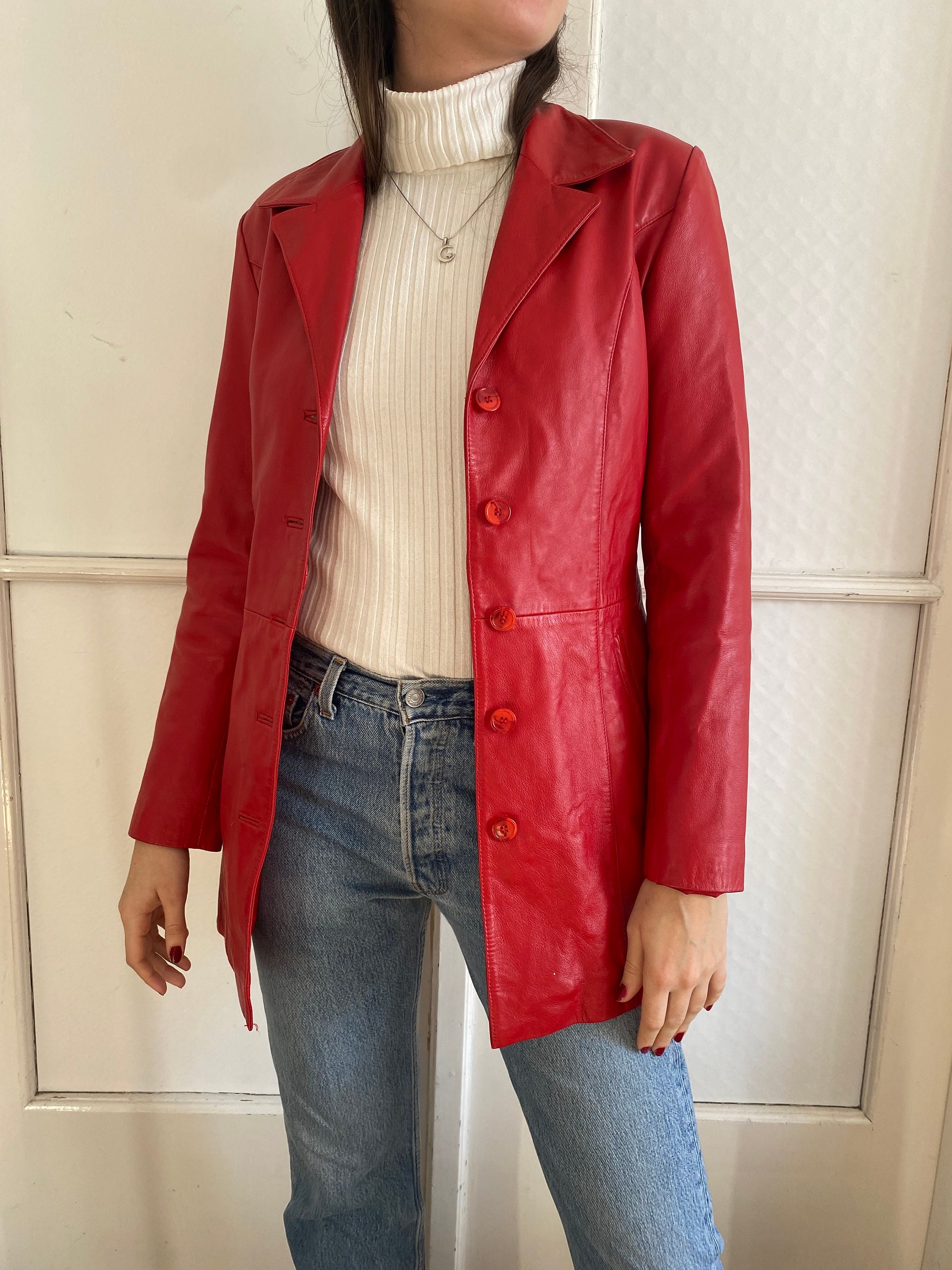Red shop leather blazer
