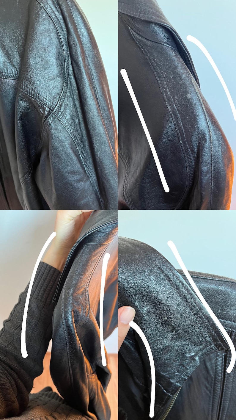 Vintage 90er Jahre Herren schwarze Lederjacke XL - Übergroßer Echtleder Reißverschlussmantel - Retro minimalistische Streetwear-Oberbekleidung Bild 12