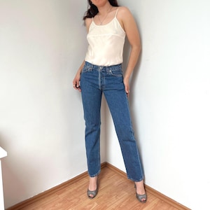 Levis 501 Jeans W28 L32 / Medium Blue wash Made in UK 90s / Vintage Levi&#39;s Straight Leg Red Tab Slim Fit
