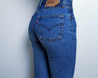 Levis 501 Jeans W28 L32 /Medium Blue wash 90s / Vintage Levi's Straight Leg Red Tab Slim Fit