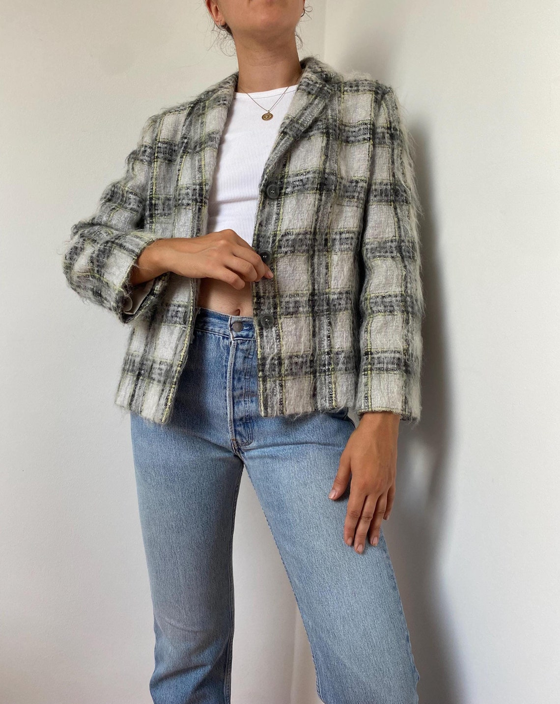Vintage Mohair Wool Blazer by Betty Barclay / Size Small / Checked Plaid Mohair Jacket / 80s 90s Boxy Fit Wool Blazer Tweed Style, Foto 1 von 5