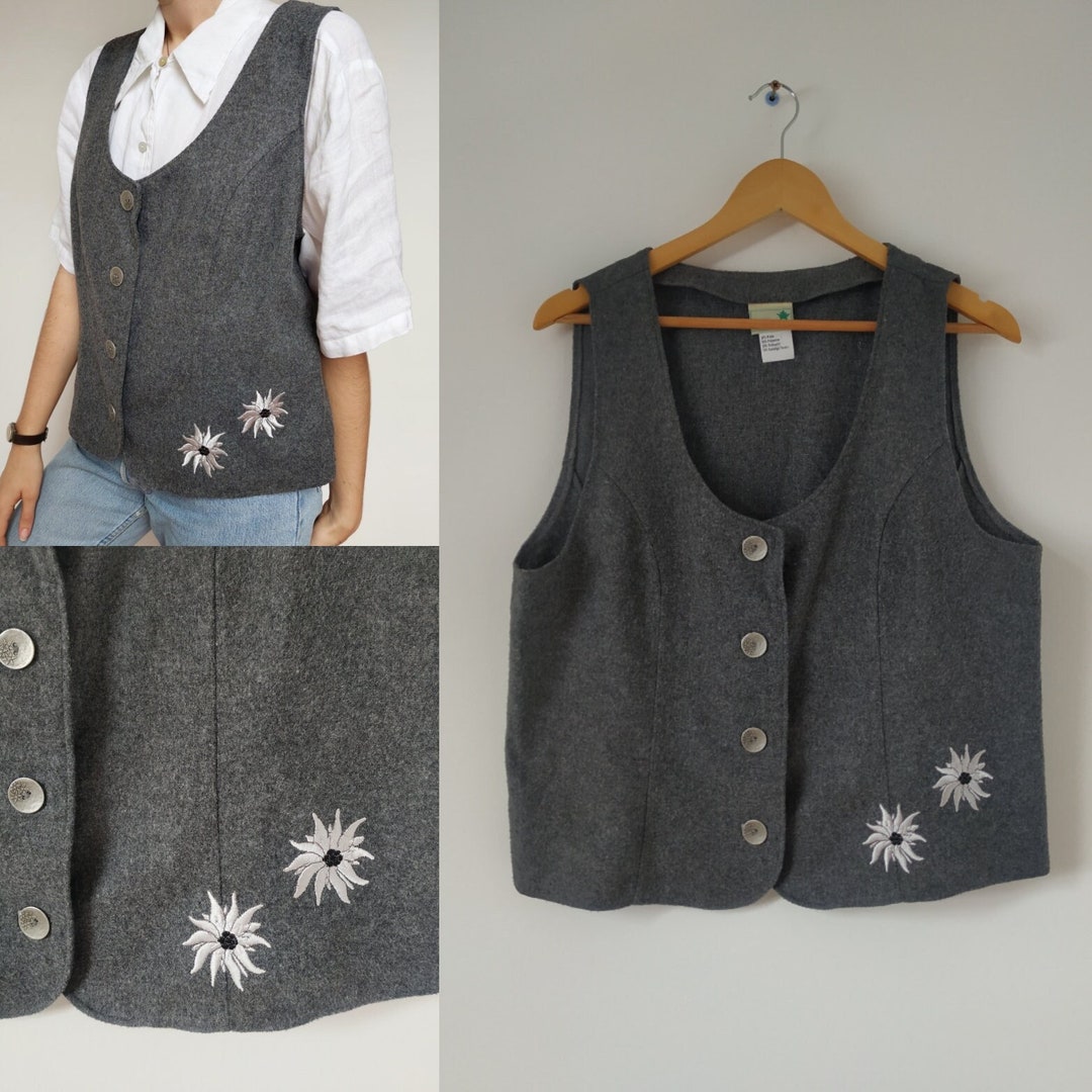 Premium Navy Wool and Grey Collar Trachten Vest