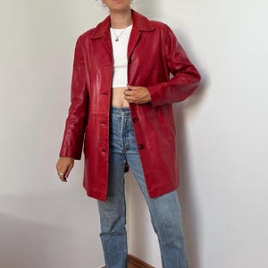 Vintage Red Genuine Leather Jacket / Size Medium / 80s Leather Coat Leather