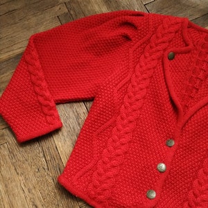 Vintage Austrian Wool Cardigan in Red / Size S-M / Tyrolean Sweater with Cable Knit Details image 7