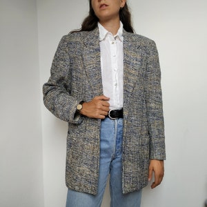 Emil Rutenberg Handwoven Silk Bouclé Blazer / Size M-L / Made in USA / Elegant Grey Minimalist Office Blazer