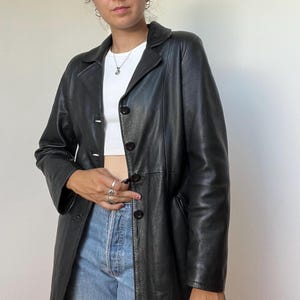 Leather Jacket for Women in Black  / Size Medium / Italian Black Genuine Leather Coat / Leather Trench Coat Casual Outerwear