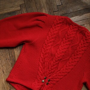 Vintage Austrian Wool Cardigan in Red / Size S-M / Tyrolean Sweater with Cable Knit Details image 3