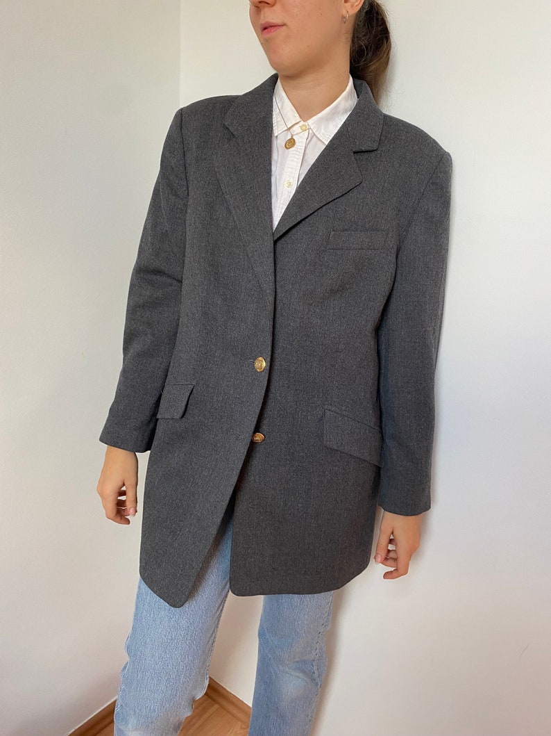 Vintage Wool Blazer in Gray for Women / Size M / Wool Suit Single Breasted Notch Collar Jacket with Pockets image 5