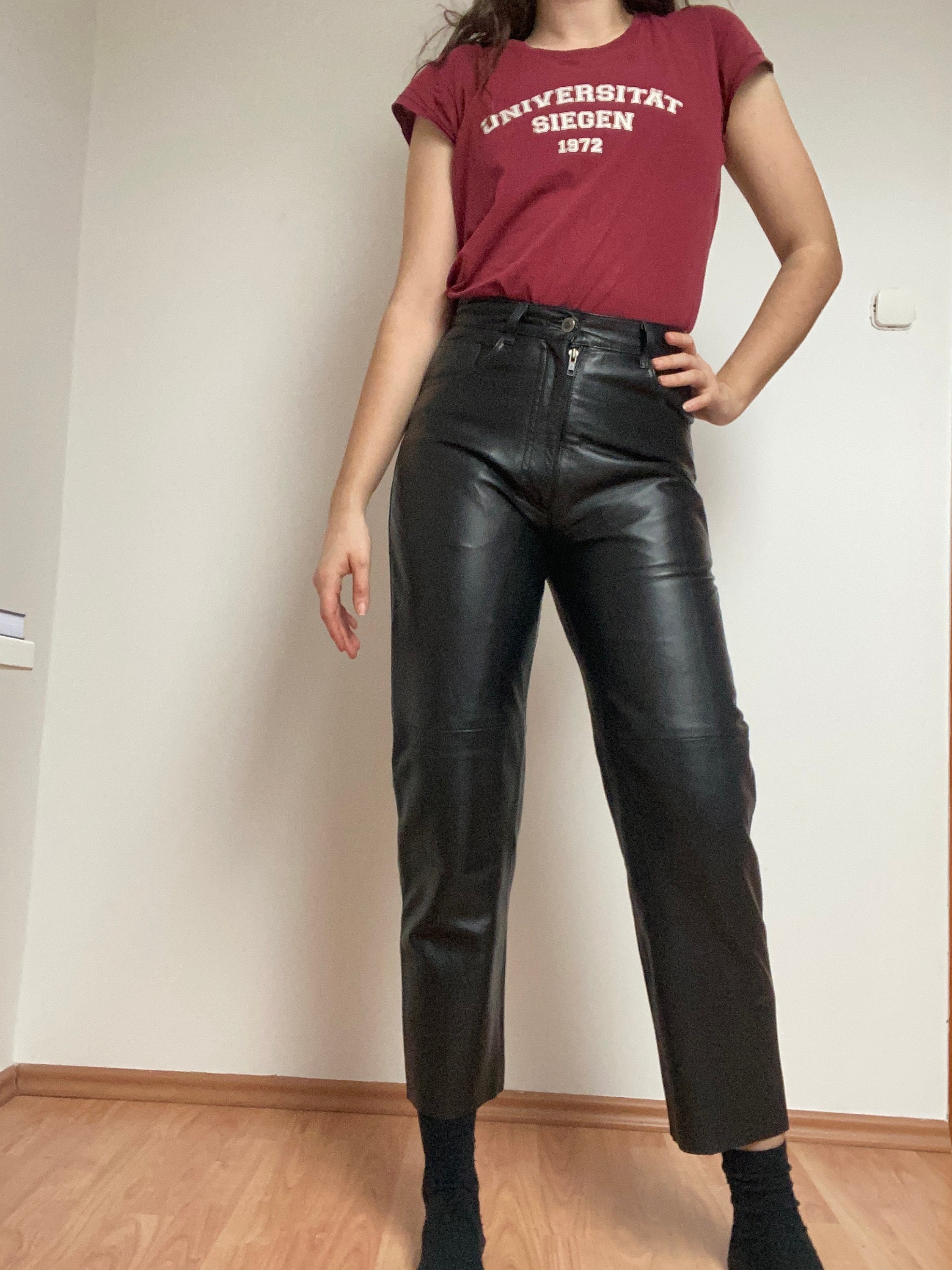 Vintage 90s High-waisted Black Leather Pants – Women's Biker Vintage 90s High-waisted Black Leather Pants – Women's Biker