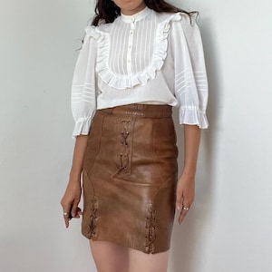 Vintage Western Style Real Leather Mini Skirt – Size Small - Brown Lace-Up Front and Sides – 90s Rocker Cowgirl Aesthetic