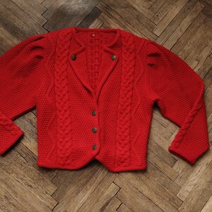 Vintage Austrian Wool Cardigan in Red / Size S-M / Tyrolean Sweater with Cable Knit Details image 9