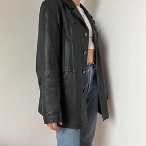 Vintage Black Genuine Leather Blazer-style jacket – Size M-L -  Minimalist 90s style soft leather coat