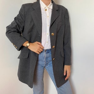 Vintage Wool Blazer in Gray for Women / Size M / Wool Suit Single Breasted Notch Collar Jacket with Pockets image 2