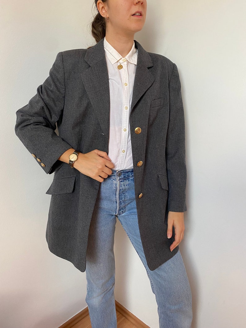 Vintage Wool Blazer in Gray for Women / Size M / Wool Suit Single Breasted Notch Collar Jacket with Pockets image 2