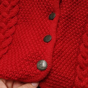 Vintage Austrian Wool Cardigan in Red / Size S-M / Tyrolean Sweater with Cable Knit Details image 5