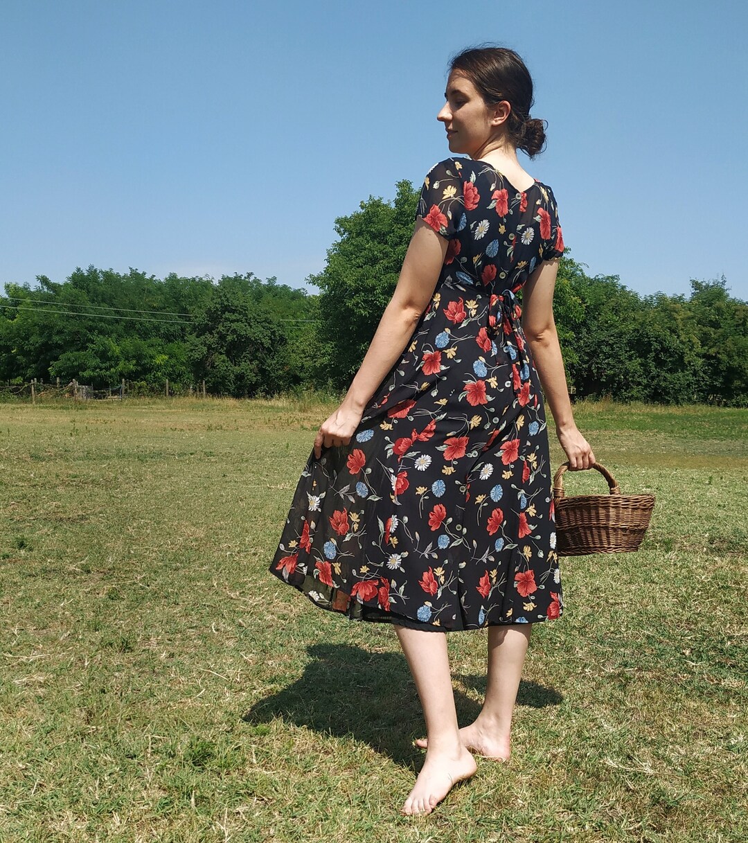 Vintage Red Button Down Shirt Dress Floral ^^^ main image 1