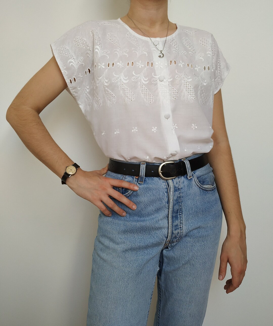 Millau Vintage Style White Lace Detail Blouse main image 1
