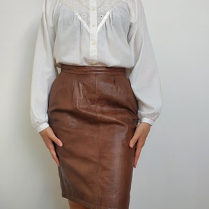 High waist small leather skirt | Brown retro skirt | Commuter texture skirt