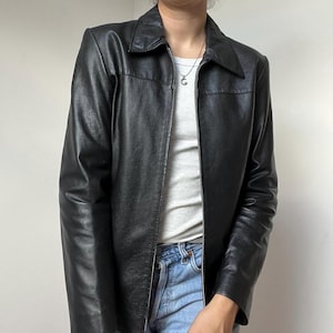 Leather Biker Jacket for Women in Black / Size S / Genuine Leather Moto Jacket / Edgy Y2K Style Short Zip Up Classic Minimalist