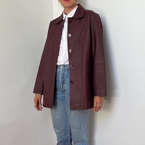 Vintage Leather Jacket in Burgundy Red - Size Medium - Tailored Women&#39;s Fall Jacket Genuine Leather Coat